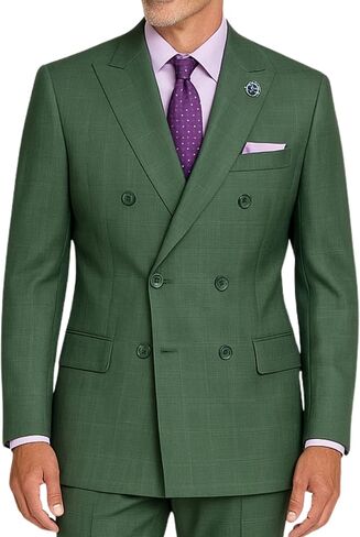 Men's Glen Plaid Double-Breasted Reg-Fit Suit w/Adjustable Waistband, Multiple Colors, Sizes 36S-62L - New in Saudi Arabia