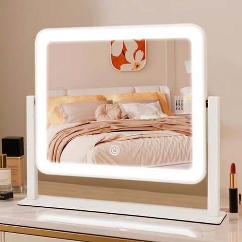 YEKKOPT Rechargeable Vanity Mirror with Lights, 14"×12" LED Makeup Mirror, Smart Touch Control, 3 Color Lighting with Adjustable Brightness,Cosmetic Mirror for Bedroom, Vanity Desk, Beauty Routine in Saudi Arabia