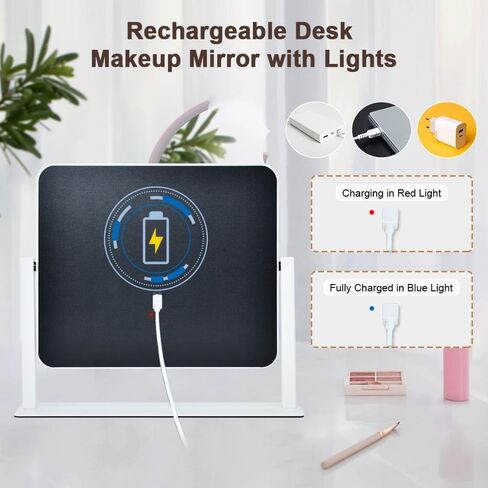 YEKKOPT Rechargeable Vanity Mirror with Lights, 14"×12" LED Makeup Mirror, Smart Touch Control, 3 Color Lighting with Adjustable Brightness,Cosmetic Mirror for Bedroom, Vanity Desk, Beauty Routine in Saudi Arabia