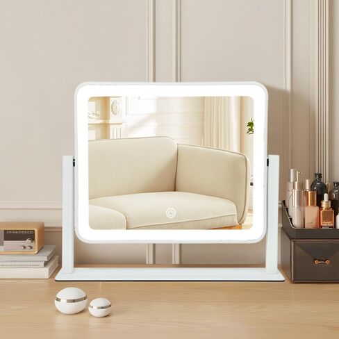YEKKOPT Rechargeable Vanity Mirror with Lights, 14"×12" LED Makeup Mirror, Smart Touch Control, 3 Color Lighting with Adjustable Brightness,Cosmetic Mirror for Bedroom, Vanity Desk, Beauty Routine in Saudi Arabia