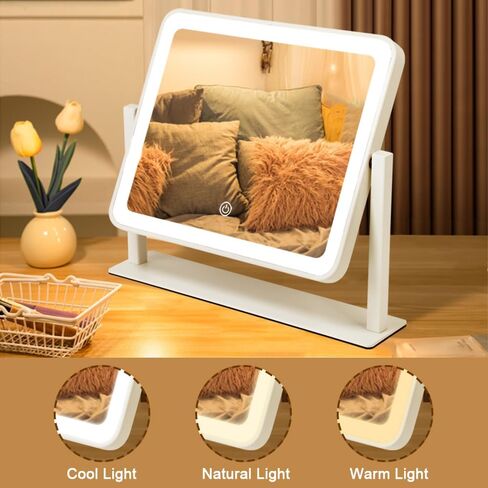 YEKKOPT Rechargeable Vanity Mirror with Lights, 14"×12" LED Makeup Mirror, Smart Touch Control, 3 Color Lighting with Adjustable Brightness,Cosmetic Mirror for Bedroom, Vanity Desk, Beauty Routine in Saudi Arabia