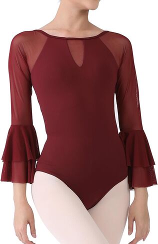 Dance Elite - Paloma - Women’s Double Layer Flutter Sleeve Ballet Leotard - Mesh 3/4 Sleeves with Keyhole Neck & Back Cutout in Kuwait