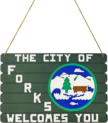 The City of Forks Welcomes You Wood Sign, Twilight Merch Wall Decor, 12x8 Inches in Kuwait