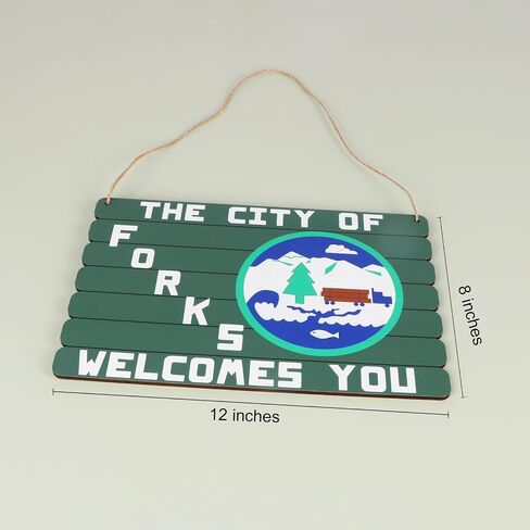 The City of Forks Welcomes You Wood Sign, Twilight Merch Wall Decor, 12x8 Inches in Kuwait