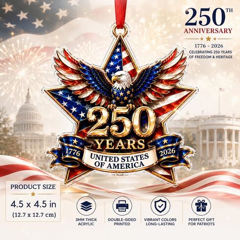 250 Anniversary USA Ornament, 2D Acrylic America 250 Merchandise, America 250th Anniversary Christmas Ornament, Fourth of July Decorations, Patriotic Decor, America 250th Birthday Gifts in Saudi Arabia