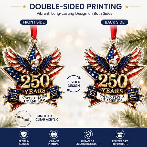 250 Anniversary USA Ornament, 2D Acrylic America 250 Merchandise, America 250th Anniversary Christmas Ornament, Fourth of July Decorations, Patriotic Decor, America 250th Birthday Gifts in Saudi Arabia