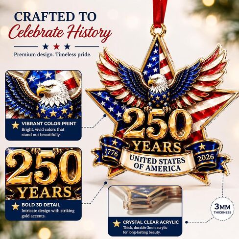 250 Anniversary USA Ornament, 2D Acrylic America 250 Merchandise, America 250th Anniversary Christmas Ornament, Fourth of July Decorations, Patriotic Decor, America 250th Birthday Gifts in Saudi Arabia