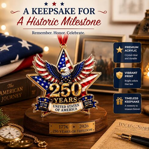 250 Anniversary USA Ornament, 2D Acrylic America 250 Merchandise, America 250th Anniversary Christmas Ornament, Fourth of July Decorations, Patriotic Decor, America 250th Birthday Gifts in Saudi Arabia