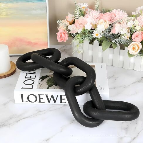 Wooden Decorative Chain Link Ornament Black Hanging Home Decor Rustic Farmhouse Decor for Coffee Table Black Table Decor and Wood Home Decor Chain Decorative Tray in Saudi Arabia