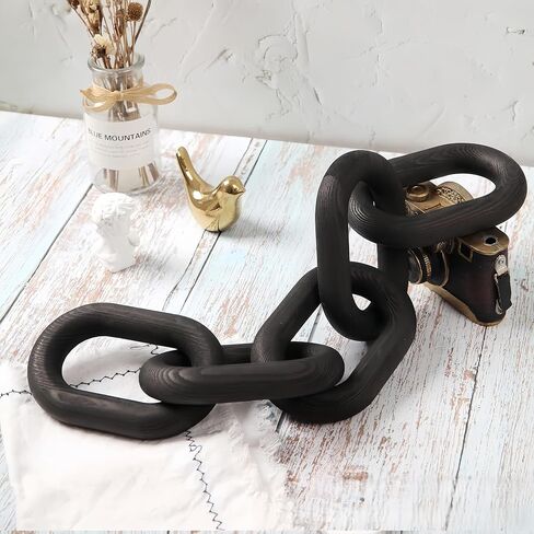 Wooden Decorative Chain Link Ornament Black Hanging Home Decor Rustic Farmhouse Decor for Coffee Table Black Table Decor and Wood Home Decor Chain Decorative Tray in Saudi Arabia