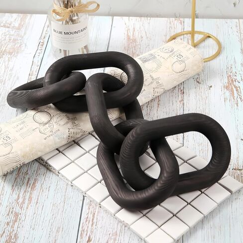 Wooden Decorative Chain Link Ornament Black Hanging Home Decor Rustic Farmhouse Decor for Coffee Table Black Table Decor and Wood Home Decor Chain Decorative Tray in Saudi Arabia