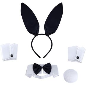 Black Bunny Ears Headband for Adults – Rabbit Ears Headband Costume Set with Bow Tie Cuffs & Tail for Easter Halloween Women Men 15+ (Bunny, Black) in Saudi Arabia