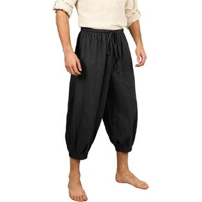 JPXH Men's Lounge Linen Harem Pants Casual Baggy Loose Fit Pant Elastic Waist with Pockets in Saudi Arabia