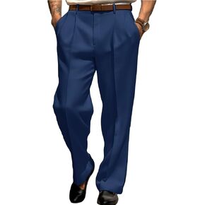 Mens Dress Pants Relaxed Fit Classic Flat Front Formal Business Casual Wrinkle Suit Pant in Kuwait