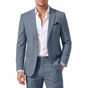 Men's 2-Piece Suit Slim Fit Blazer Jacket and Pants Formal Business Wedding Party Tuxedo Suit for Men with Pocket Square in Kuwait