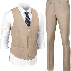 Men 2 Pieces Dress Suit Vest Pant Set Slim Fit Casual Suit Waistcoat in Saudi Arabia