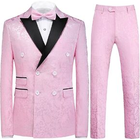 UNINUKOO Mens Suit 3 Piece Tuxedo for Men Paisley Floral Peak Lapel Double Breasted Blazer Vest Pants Set in Kuwait