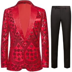 Men's Embroidered Sequin Blazer with Black Dress Pants Suit Set Rhinestone-Embellished for Wedding Party Prom in Kuwait