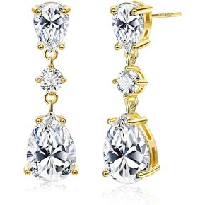 Drop Dangle Earrings for Women 14K Gold Plated Cubic Zircon Teardrop Wedding Earrings 925 Sterling Silver Post Dainty Dangling Bridesmaid Bridal Earring Jewelry Gifts for Prom Formal in Saudi Arabia