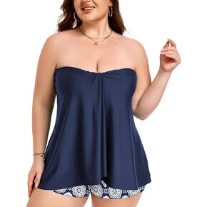 ForHailey Plus Size Swimsuit for Women Bandeau Tankini 2 Piece Halter Swim Top with Shorts Tummy Control Bathing Suits in Saudi Arabia
