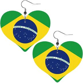Brazil Flag Faux Leather Earrings For Women Lightweight Heart Dangle Earrings Gift in Saudi Arabia