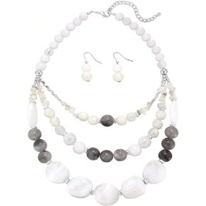 Errally Chunky Beaded Statement Necklace for Women 3 Layered Boho Jewelry Set with Earrings Colorful Stone Beads Choker Gift for Her in Saudi Arabia