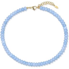 SAMYA Beaded Necklace for Women, Natural Gemstone Beaded Necklace, 8x5mm Polished Gemstone Beads, 16"+2" Adjustable Boho Beach Summer Layering Necklace with Gold Stainless Steel Clasp in Saudi Arabia