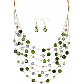 Perla Multi-Layer Boho Shell Beaded Necklace for Women, Colorful Shell Glass Strand with Gold/Silver Beads Statement Collars Necklace and Earrings, Costumes Jewelry Sets for Women in Saudi Arabia