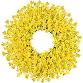 26 Inch Spring Wreaths for Front Door Large Easter Valentines Forsythia Floral Summer Spring Door Wreaths Outdoor All Season Spring Decorations for Home Porch Room Window Wall Farmhouse Decor (Yellow) in Saudi Arabia