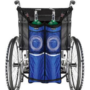 NIHAO Dual Oxygen Tank Holder for Wheelchiars, Oxygen Cylinder Bag with Adjustable Zippers and Mesh Storage Pockets, Portable Wheelchair Attachment for Oxygen Fits Most Oxygen Cylinders, Blue in Kuwait