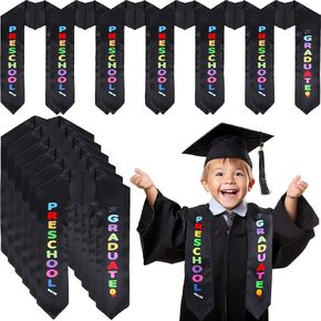 12 Pcs Preschool Graduation Stole Bulk Kindergarten Printed Graduate Sash Honor Graduation Gifts for Unisex Children (Black) in Kuwait