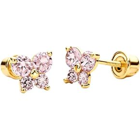 14K Yellow Gold Butterfly Stud Earrings with Screw Back,pink/Orange-Red 2 Vibrant Color Options for Women in Saudi Arabia