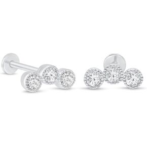 14k Solid Gold Ear Crawler Climber Flat Back Earrings for Women Threaded Cartilage Earring 3 Stone Tourmaline CZ Stud Tragus Helix Piercing Jewelry Earring for Upper Ear Minimalist SINGLE/PAIR (18 G) in Saudi Arabia