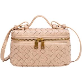 Womens Woven Crossbody Handbag Fashion Leather Top Handle Bag Light Taupe in Saudi Arabia