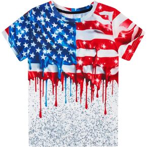 Funnycokid Boys Girls Shirts 4th of July Independence Day Flag Neon Clothes Kids Tees 4-16 Years in Saudi Arabia