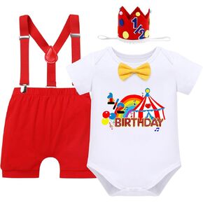 Baby Boy Half Birthday Outfit, 1/2 Birthday Circus Carnival Outfit, Clown Short Sleeve Bodysuit Shorts Crown Clothes in Saudi Arabia