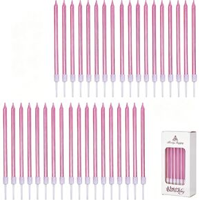 36 Pieces Pink Birthday Candles for Cakes Set, Pink Candles Happy Birthday Candle Birthdays Slender Cake Candle Party Supplies Cake Decorations Dessert Decoration in Saudi Arabia