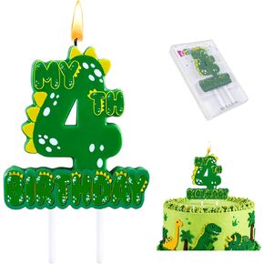 Green Dinosaur 4 Number Birthday Candles, 3.5×3.2" Dinosaur Themed 4th Cake Topper Candles for Birthday Parties Celebration in Saudi Arabia