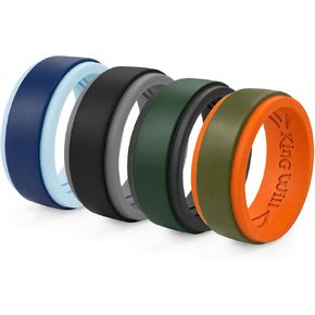 King Will Silicone Wedding Ring for Men Women, 8mm Two-Tone Step Edge Band, Breathable Water Ripple Inner Comfort Fit, Flexible Rubber Ring for Work, Gym, Outdoor, Size 7-13 in Kuwait