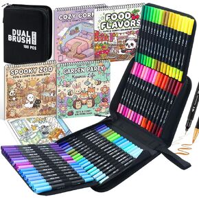 80-Color Dual Tip Markers in Case + 4 Spiral Bound Adult Coloring Books – Fine & Round, Water-Based Ink – Arts and Crafts Gift for Women in Saudi Arabia