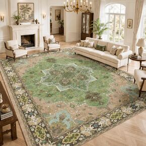 AMADA HOMEFURNISHING 8x10 Area Rug for Living Room, Vintage Washable Area Rug Low-Pile & Non-Slip Carpet for Bedroom Dining Room Nursery Home Office, Green in Saudi Arabia