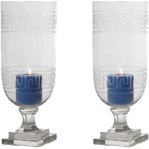 Greek Key Design Glass Hurricane Lamp Lantern, Set of 2 Candle Holder Vase in Kuwait