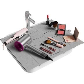 Bathroom Sink Cover for Counter Space, Foldable Silicone Makeup Mat for Hair Styling and Hot Tools, Steel Frame Core Sink Organizer for RV Camper and Small Vanity, DIY Cut to Fit, Grey in Saudi Arabia