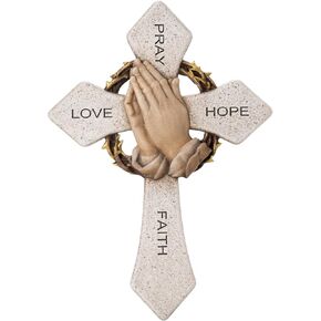 ShineOnAngel Praying Hands Cross for Wall Decor, 10inch Hanging Praying Blessed Wall Cross, God Bless This Family Home Decor, Faith Hope Love Inspirational Religious Gift for Christian in Saudi Arabia