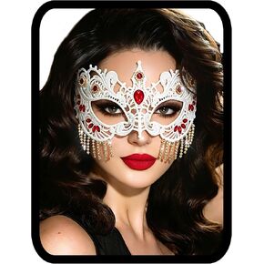 Ursumy White Masquerade Mask for Women Lace Party Mask Tassels Eye Mask for Crystal Costume in Kuwait
