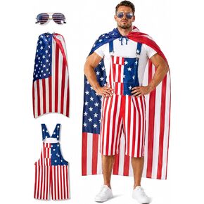 American Flag Overalls for Men 3PCS Patriotic Costume Set 4th of July Independence Day Outfit Memorial Day Parade in Saudi Arabia