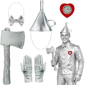 Tin Costume Accessories Set for Man Funnel Hat Fake Axe Heart Clock Pin Gloves Bow Tie Kit Halloween Cosplay in Saudi Arabia