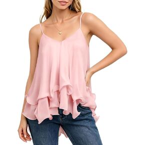 Tank Tops for Women Summer V Neck Cami Tops 2026 Sleeveless Ruffle Hem Shirt Chiffon Flowy Camisole Blouses in Saudi Arabia