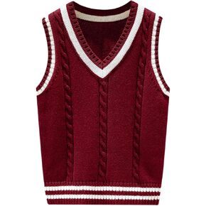 Kids School Uniform Vests Boys Girls Sleeveless Sweater Vest V Neck Cable Knitted Stripe Tank Tops 2025 Trendy Tween Clothes in Kuwait