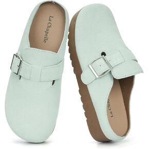 La Chapelle Suede Clogs for Women Soft Cork Footbed Leather Mules Comfort Potato Shoes with Adjustable Buckle for Indoor & Outdoor Use in Saudi Arabia
